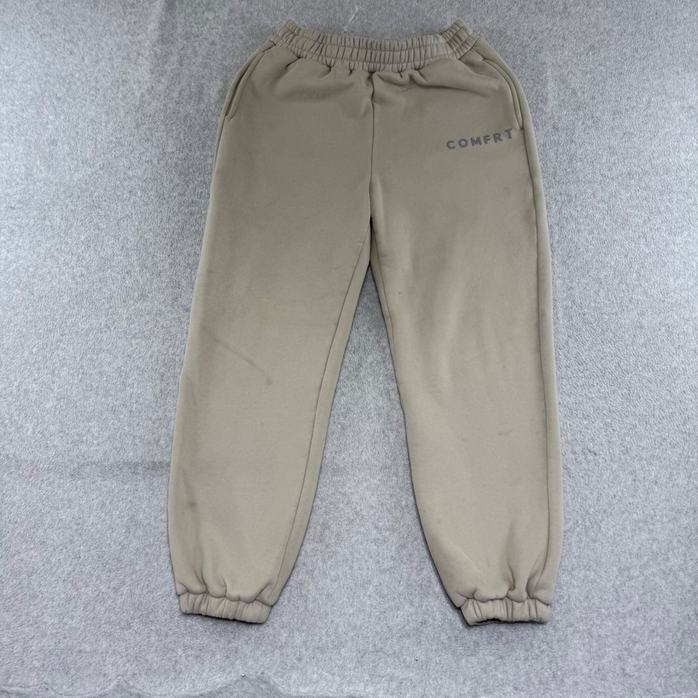 Comfrt Sweatpants Womens Size M Tan Fleece Lined Elastic Waist Joggers